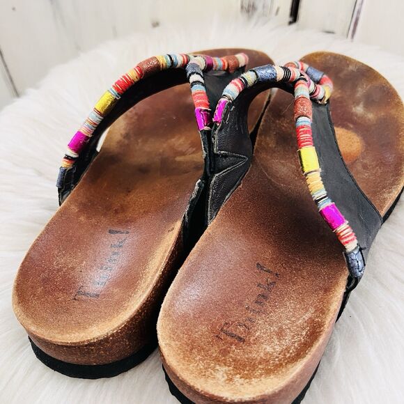 Think! Colorful Band Black Leather Slip on Thong Sandals - EU39 US8 - Beach Wear - Picture 5 of 7